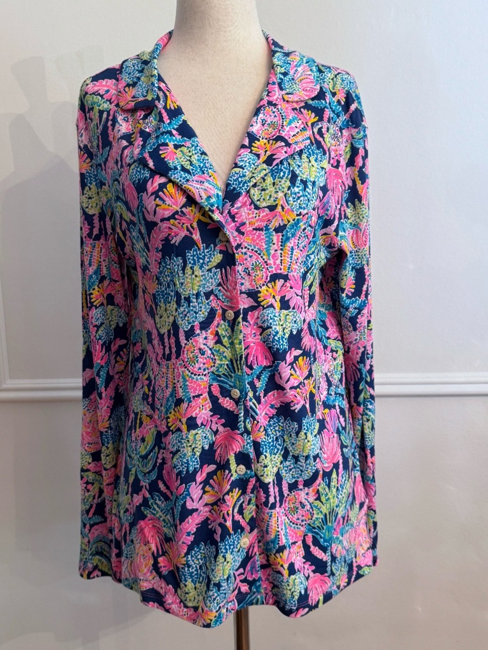 Lilly Pulitzer Knit Pajama Top Oyster Bay Navy Seen and Herd Long Sleeve Size M